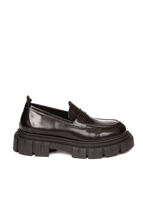 Black maneskin moccasin GISEL MOIRE | MANESKINABRAS-NERO